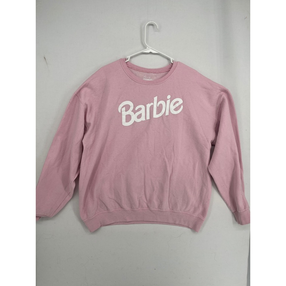 Barbie Sweatshirt Womens XL Pink Crew Neck Logo Graphic Fleece Pullover